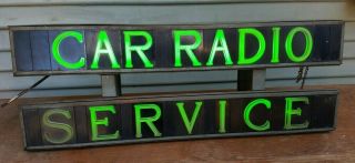 Rare 1940s Vintage Advertising Sign “car Radio Service " Lights Up