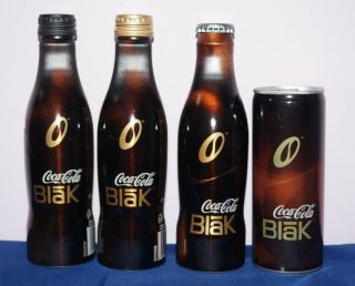 3 Different Coca - Cola Blak Aluminium Bottles,  Different Closures,  1 Blak Can Fr