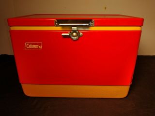 Vintage Coleman Red White Metal & Plastic Cooler Ice Chest 18 " ×11 " ×14 "