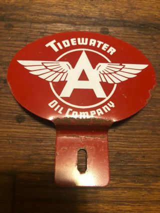 Vintage Tide Water Flying A Oil Company Metal License Plate Topper