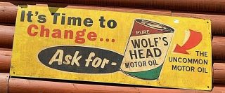 Wolfs Head Gas Oil Vintage Metal Oil Automotive Sign Gr8 Decor