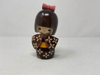 Vintage Japanese Kokeshi Wooden Doll Figurine Hand Painted Girl 5 " Tall Euc