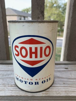 Vintage Sohio Quart Oil Can All White Empty Metal