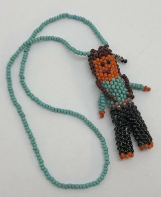 Vintage Handmade Native American Beaded Necklace W/ Indian Pendant (rf985 - 3)