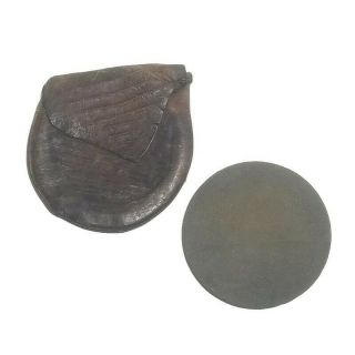 Vintage 3 " Round Pocket Sharpening Stone & Leather Pouch Knives Hatchet Axe Vtg