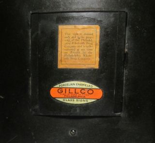 Vintage 1930 ' s GILLCO DRUG STORE PHARMACY LIGHT UP REVERSE PAINT ON GLASS SIGN 3