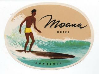 1960s Luggage Label For The Moana Hotel Hawaii With Surfer