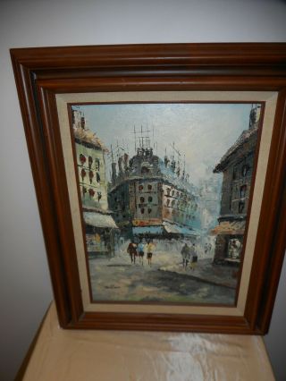 Vintage Framed & Signed Impressionistic Oil Painting Of Paris Street 22 " X 18 "