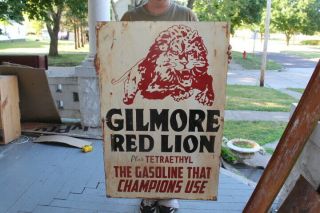 Large Gilmore Red Lion Gasoline Gas Station Gas Oil 36 " Metal Sign