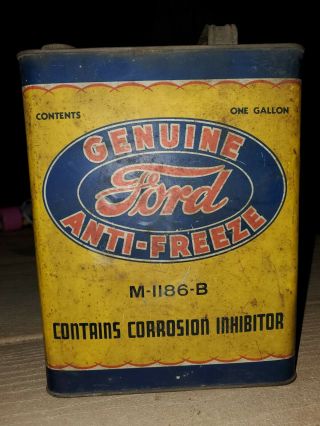 Vintage One Gallon Ford Motor Anti Freeze Metal Oil Can Red Letters