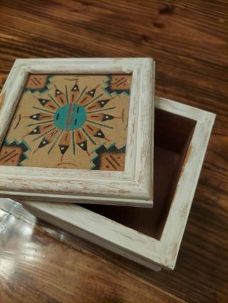 Navajo Native American Indian Charlene Foster Sand Painting Art Wood Trinket Box