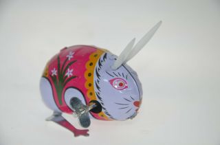 Jumping Bunny Rabbit Clockwork Wind Up Metal Tin Mechanical Toy Litho Print