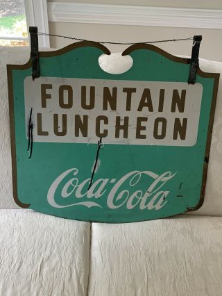 Very Rare Vintage Coca Cola Fountain Luncheon Double Sided Sign