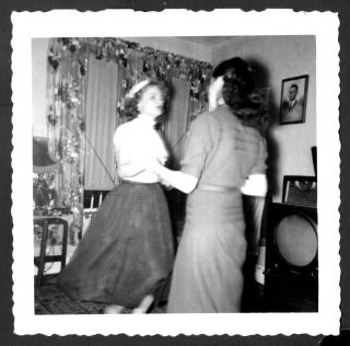 Soft Movement.  Girlfriends Dancing In Living Room.  Unusual Vintage Snapshot.
