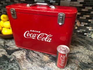 Vintage Red Drink Coca - Cola Airline Suitcase Cooler Metal Rare Coke