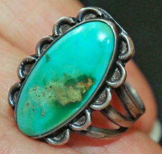 Lovely Big 1 " Vtg Navajo Harvey Era Old Pawn Green Turquoise Sterling Ring G3