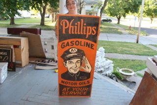 Large Phillips 66 Gasoline Motor Oil At Your Service Gas Station 48 " Metal Sign