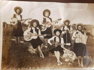 Vintage Antique Photo All Girl Band Cowgirls Guitars Banjo B&w 5 " X7 " Pretty