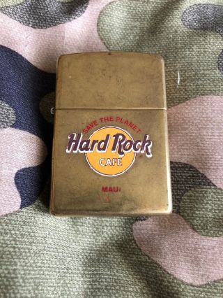 1995 Vintage Zippo Lighter Hard Rock Cafe Brass Maui Save The Planet Insert
