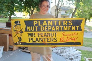 Large Planters Nut Department Mr.  Peanut Grocery Store Gas Oil 40 " Metal Sign