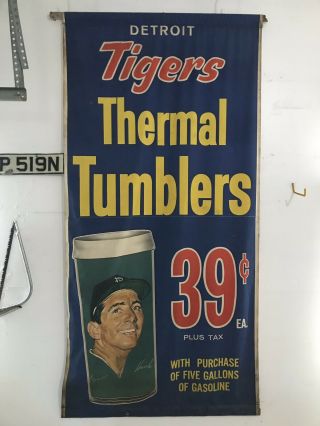 Rare Giant 1966 Detroit Tigers Sunoco Gas Station Advertisement Tumbler Banner.