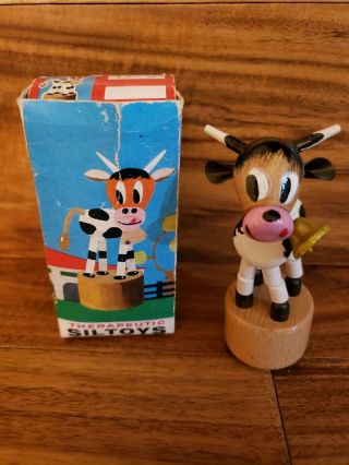 Vintage Collapsible Wood Cow Push Button Made In Italy Box