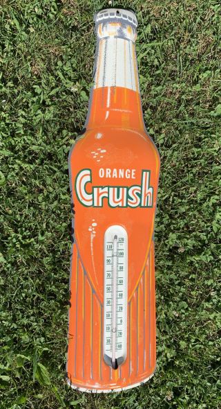 Vintage 1950’s Orange Crush Soda Bottle Thermometer Advertising Sign Gas Oil