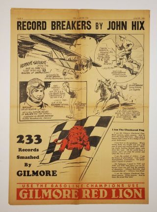 Rare 1935 Gilmore Cub Newspaper Red Lion Head Oil Gasoline Checkered Flag