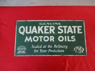 Rare 1932 Double Sided Quaker State Motor Oils Sign Refinery Pennsylvania Oil (1
