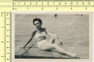 Hairy Armpits Bikini Woman Pose On Beach Lady Portrait Vintage Photo