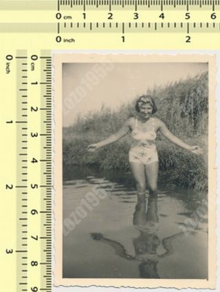 Swimsuit Woman Abstract Beach Portrait Lady Water Reflection Vintage Photo Orig.