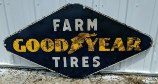 Vintage Porcelain Goodyear Farm Tires Sign / Gas Oil / John Deere