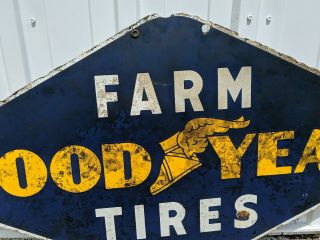 Vintage Porcelain Goodyear Farm Tires Sign / Gas Oil / John Deere 3
