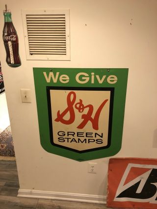 Vintage Double Sided We Give S&h Green Stamps Enamel Sign M - 205 Mathews