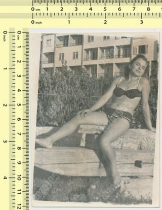 Bikini Woman Beach Portrait Swimwear Lady Pose Vintage Photo Snapshot
