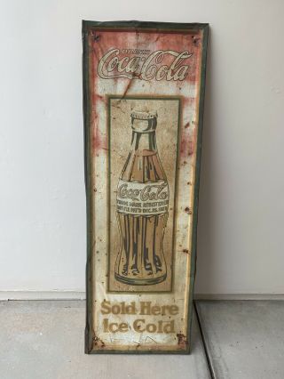 Large Vintage 1920’s Coca Cola Soda 54” Embossed Metal Sign