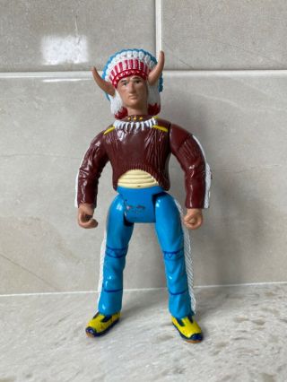 Vintage Native American Indian Chief In Headdress Toy Action Figure 5 " Jointed
