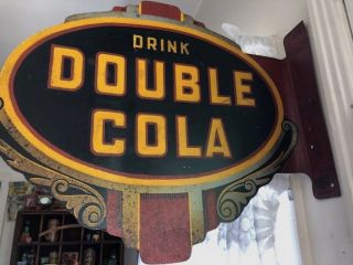 Vintage Drink Double Cola Two Sided Flange Sign 1947