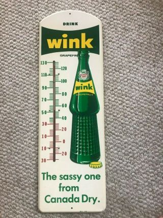 Vintage Advertising Wink Canada Dry Soda Large Store Tin Thermometer