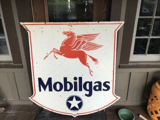 Large Mobilgas Double Sided Porcelain Sign 48”