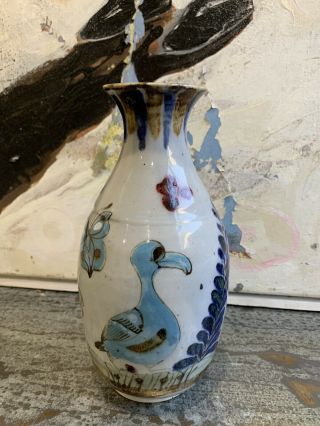 Vintage Signed Ken Edwards El Palomar Tonala Mexico Handpainted Vase 9” Awesome