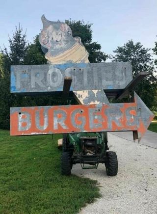 Wow Vintage Neon Frosties Burgers Ice Cream Old Sign 2 Sided Gas Oil