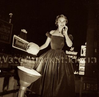 1950s Photo Negative Nyc Times Square Girl Neon Sign Fashion Elegance Spot Light
