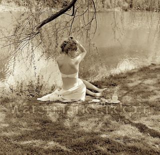 1950s Era Photo Negative Nyc Risque Bare Feet Beauty Drops Dress Fashion Model