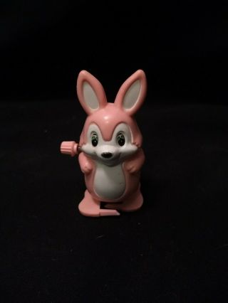 Vtg Easter Unlimited Wind Up Pink Bunny Rabbit Plastic Hong Kong Toy 2.  75 " Cute