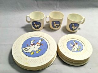 Vintage 11 Piece Childrens Plastic Tea Set Ducks White & Blue Chilton Globe