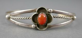 Fine Old Vtg Sterling Silver Navajo Indian Red Sea Coral Cuff Bracelet