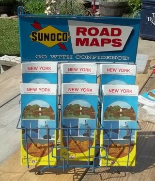 Vintage 1970 ' s Sunoco DX - Travel with Confidence Metal Road Map Rack - 2