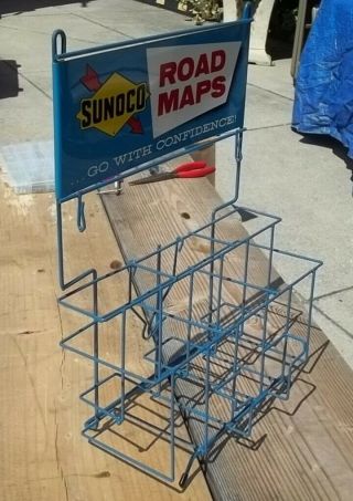 Vintage 1970 ' s Sunoco DX - Travel with Confidence Metal Road Map Rack - 3