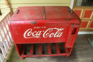 1930s Coca Cola Cooler Ice Chest W Bottle Rack,  Opener,  Cap Recepticle